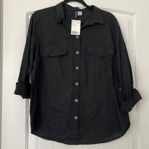 Black, button down, long sleeve, size M